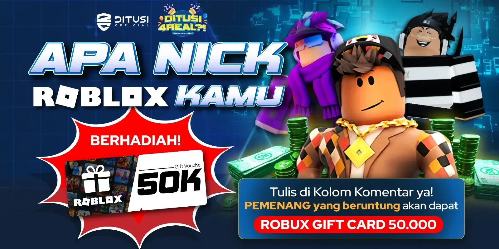 Giveaway Roblox: Menangin Robux Gift Card 50K!