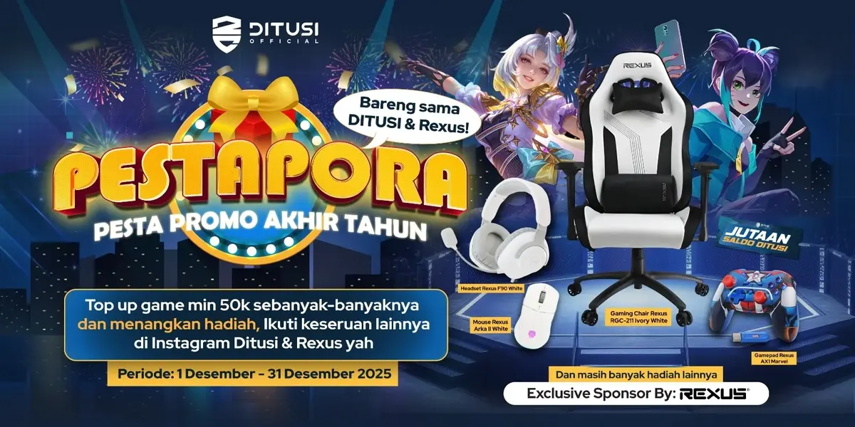 PESTAPORA - Pesta Promo Akhir Tahun Berhadiah Gaming Setup REXUS Mewah dan Jutaan saldo Ditusi!