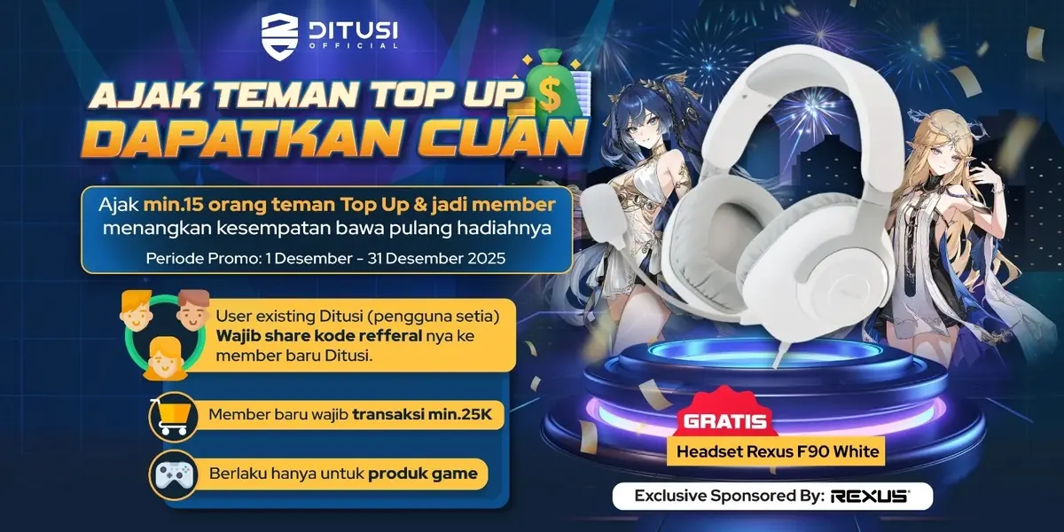 Ajak Teman Top Up, Dapatkan Cuan dan Headset Gaming REXUS GRATIS!