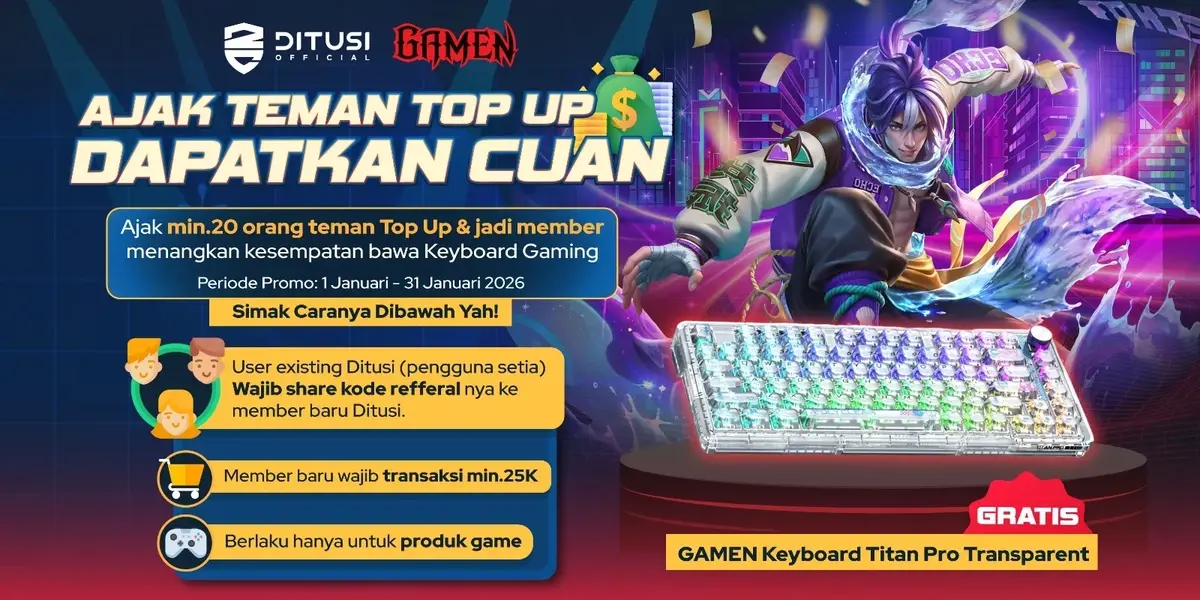 Ajak Teman Top Up, Dapatkan Cuan dan KEYBOARD Gaming Gamen GRATIS!