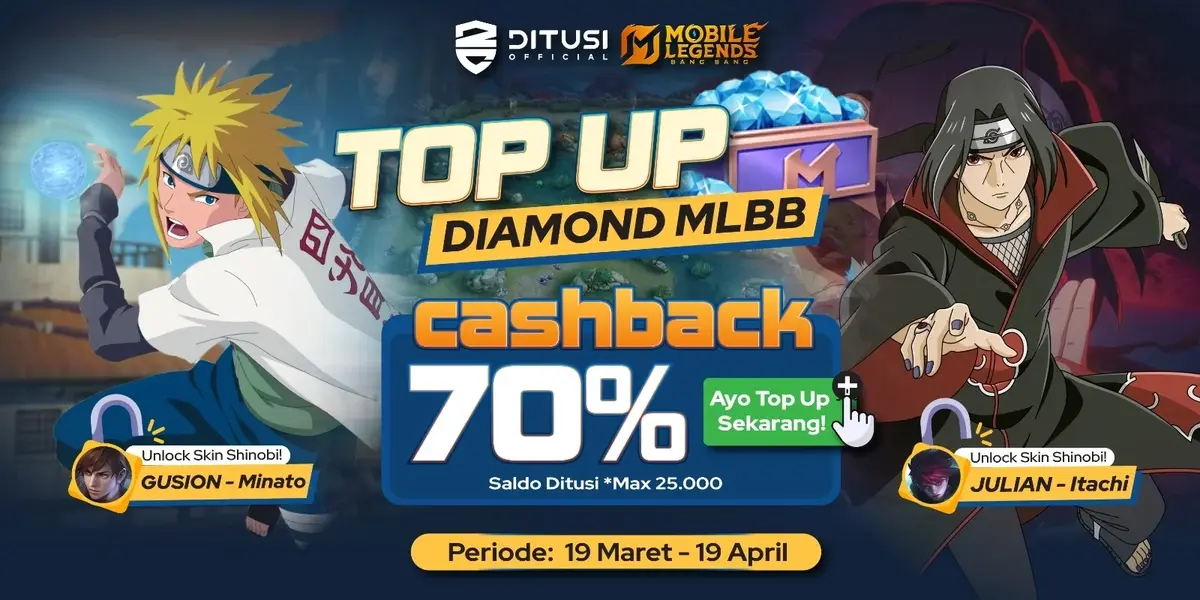Top Up MLBB Dapet Cashback 70% Saldo Ditusi!